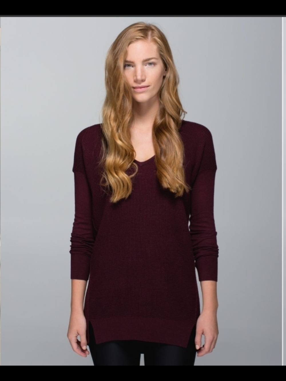 Lululemon The Sweater Life
Heathered Bordeaux V-Neck Long Sleeve Knit Sweater